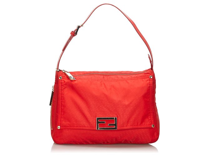 Fendi Red Micro Zucchino Nylon Shoulder Bag Leather Cloth  ref.154806