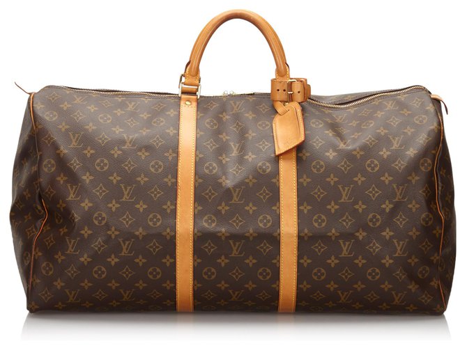 Louis Vuitton Brown Monogram Keepall 60 Leather Cloth  ref.154818