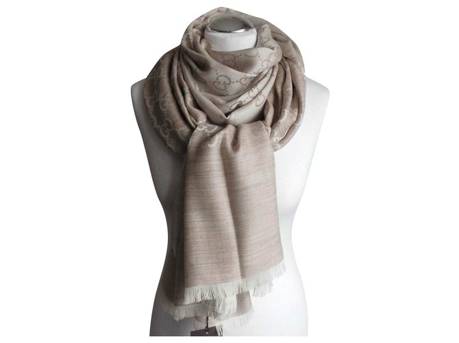 scarf gucci beige new. 200 x 70 cm Silk Wool  ref.154891