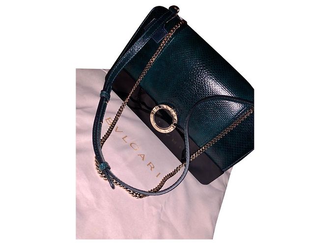 Bulgari Handtasche aus schwarzem exotischem Leder
