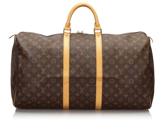 Louis Vuitton Brown Monogram Keepall 55 Leather Cloth  ref.154985