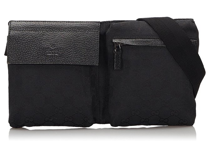 Gucci Black GG Canvas Belt Bag Negro Cuero Lienzo Paño  ref.154988