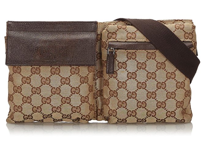 Gucci bolso de cinturón de lona GG marrón Castaño Beige Cuero Lienzo Paño  ref.155005