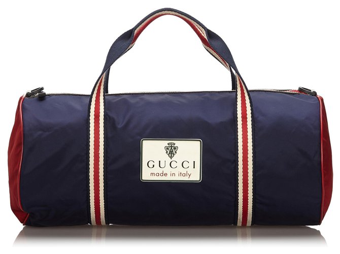 Sac de sport en nylon bleu Gucci Cuir Tissu Multicolore  ref.155010