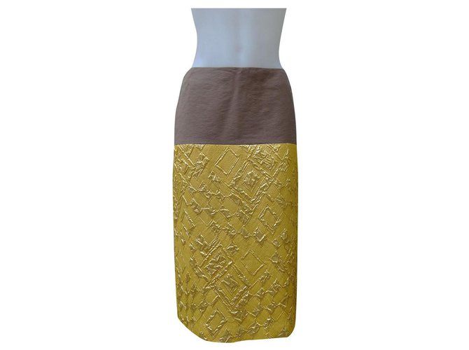 Dries Van Noten Skirts Beige Golden Yellow Silk  ref.155033
