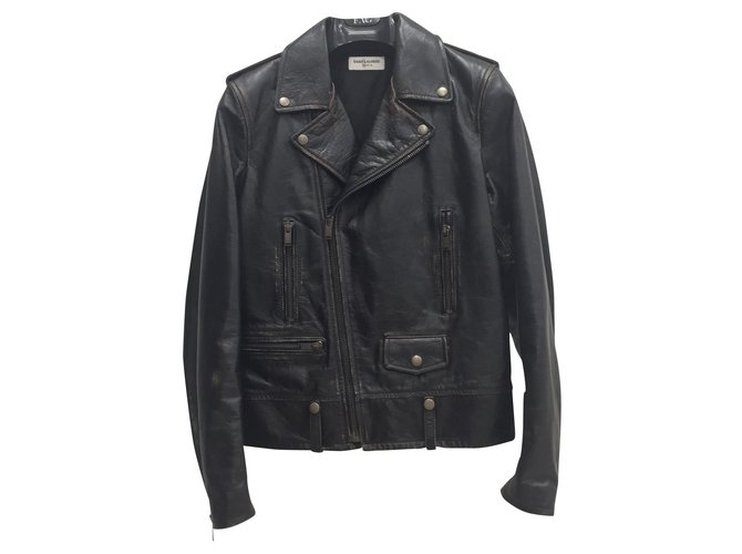 Saint Laurent Leather biker jacket Black  ref.155178