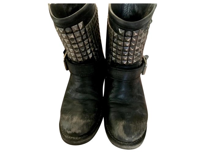 Ash TENNESSE Biker-Stiefel aus schwarzem Leder mit Nickel-Nieten  ref.155193
