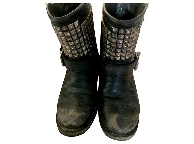 Ash TENNESSE Nickel Studded Black Leather Biker Boots