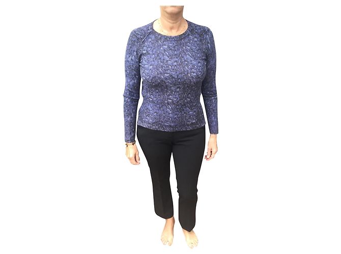 Zadig & Voltaire Alpaka Pullover Blau und Schwarz Leopardenprint Marineblau 