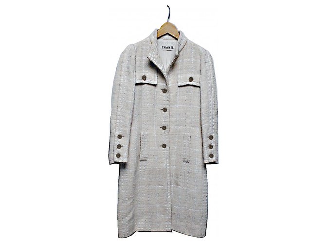 Cambon casaco Chanel bege 60 Fora de branco Lã  ref.155262