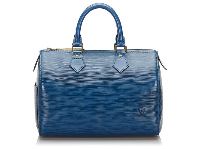Louis Vuitton Blue Epi Speedy 25 Azul Couro  ref.155285