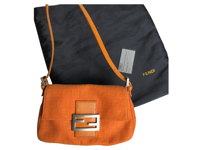 Baguette Fendi Handbags Orange Cotton  ref.155353