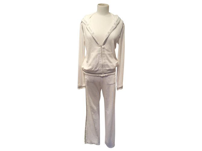 Chanel calça, leggings Branco Cinza Algodão Poliamida  ref.155359