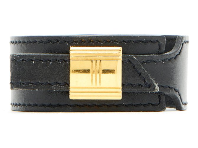 Bracelet Hermès Artemis cuir noir et métal doré 
