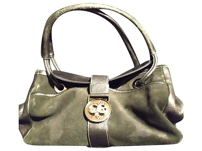 Borsa a mano Escada Sport in pelle martellata e velluto nera Nero