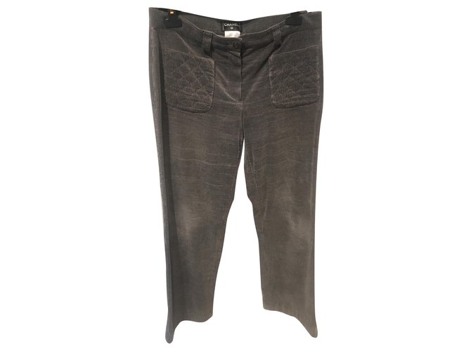 Chanel Pantalones, polainas Gris Algodón Cachemira  ref.155636