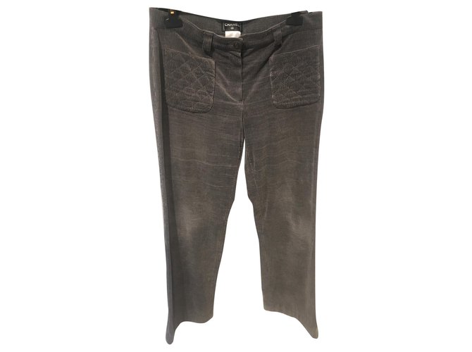 Chanel Pantalons, leggings Coton Cachemire Gris  ref.155636