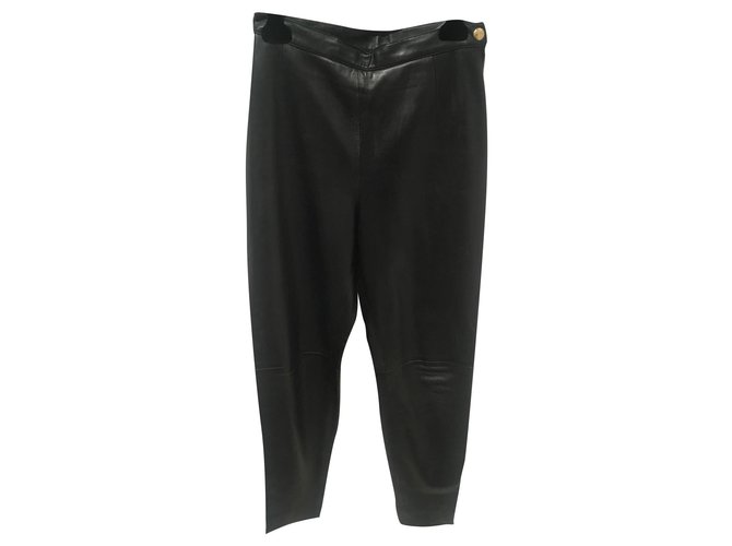 Chanel Pants, leggings Black Leather  ref.155653
