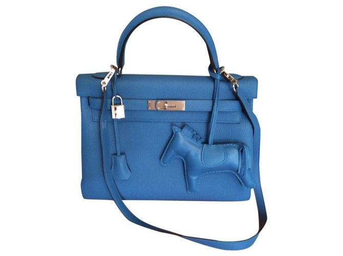 Hermès Kelly 32 blaue Sansibar Leder  ref.155658