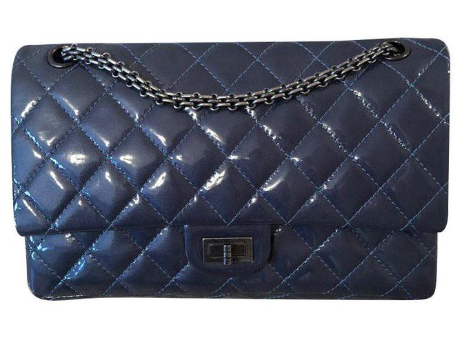 Chanel 2.55 Azul Couro envernizado  ref.155664