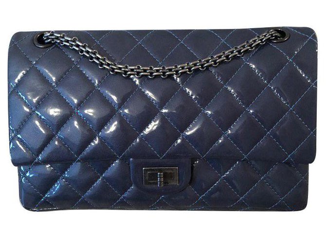 Chanel 2.55 Blu Pelle verniciata  ref.155664