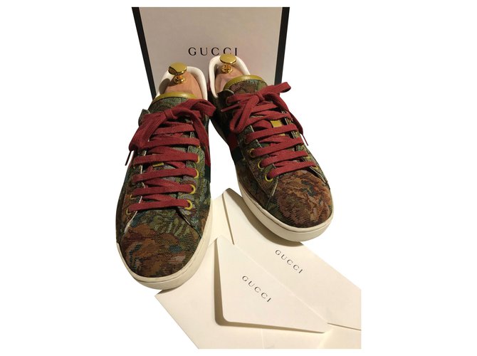 Gucci ACE tapestry Dark red Dark green Leather Exotic leather Cloth  ref.155723