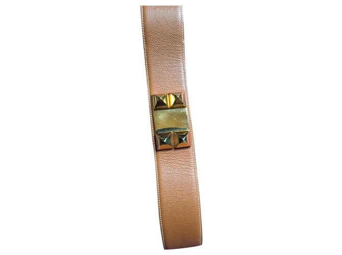 Hermès ceinture collier de chien Cuir Caramel  ref.155745