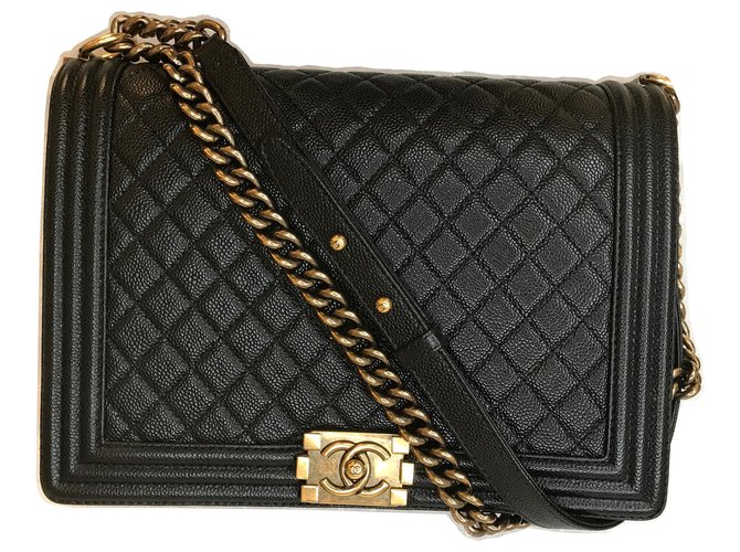 Chanel Large Boy Caviar Bag 14b Black Leather  ref.155808