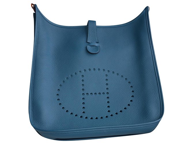 Hermès bag Evelyne III 33 Mallard / Lime Silvery Navy blue Dark green Leather  ref.155821