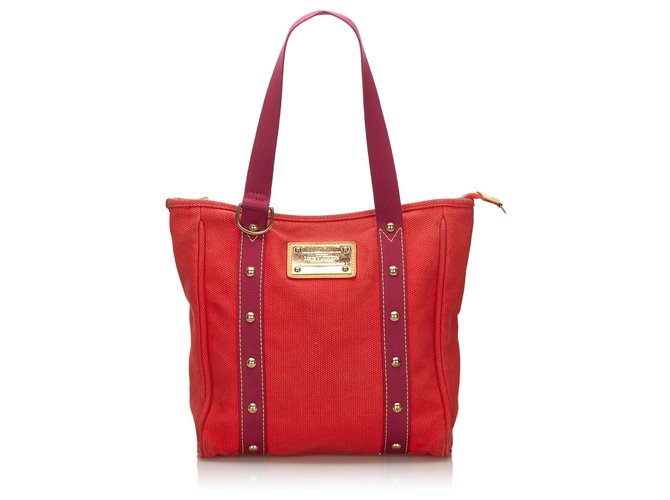 Louis Vuitton Red Antigua Cabas MM Rosso Tela Panno  ref.155900