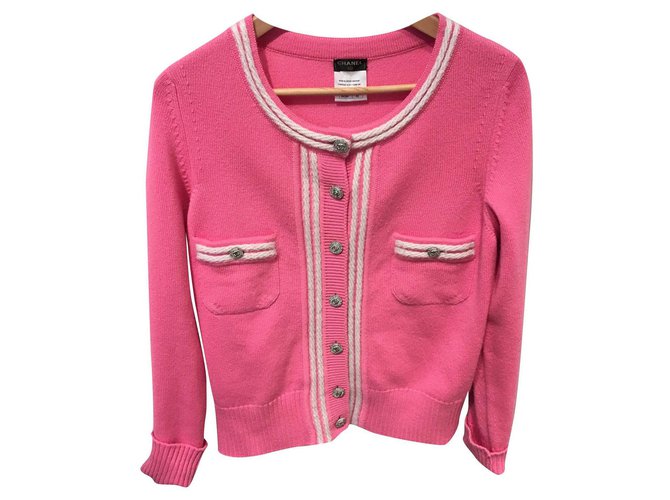 Chanel Knitwear Pink White Cashmere  ref.155933