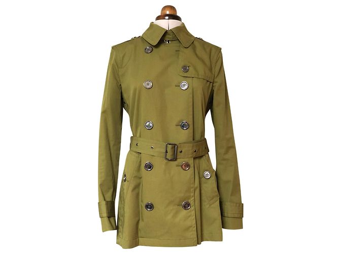 Trench Burberry Brit Verde Oliva in Cotone
