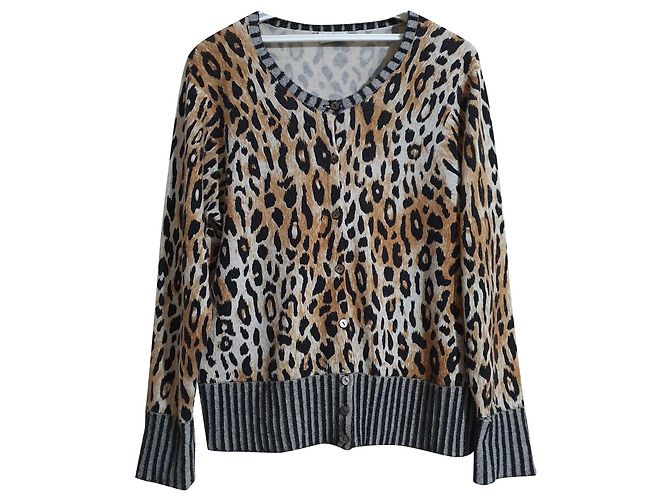 Autre Marque Cardigã de leopardo Elegance Paris em lã e caxemira Multicor Estampa de leopardo
