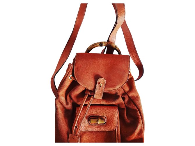 Gucci Bamboo Backpack Orange Suede Leather  ref.156048