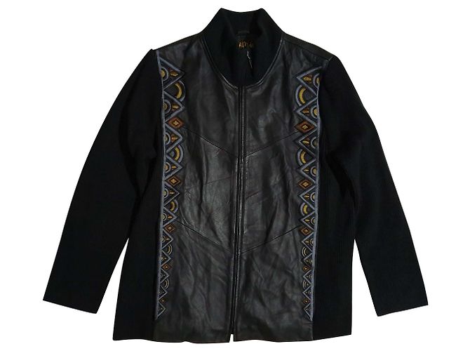 Giacca Bob Mackie in pelle e cotone nera Nero