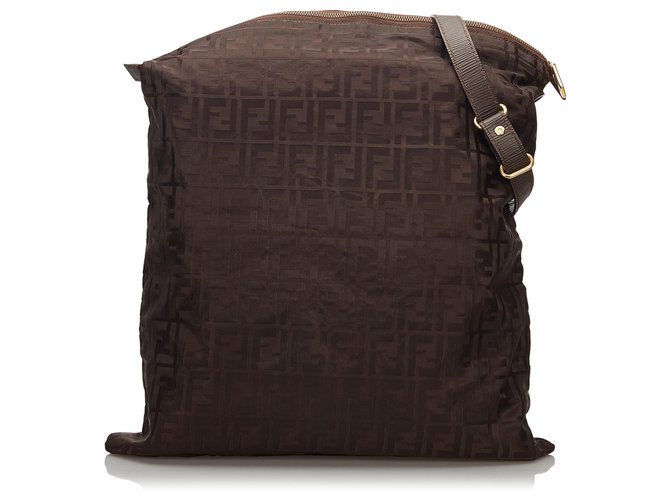 Fendi Brown Zucca Nylon Travel Bag Dark brown Leather Cloth  ref.156085