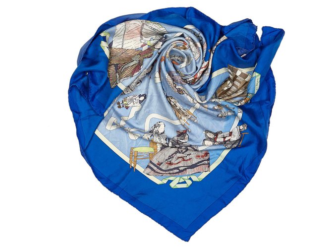 Hermès Foulard Hermes en soie Hello Dolly bleu Tissu Multicolore  ref.156088