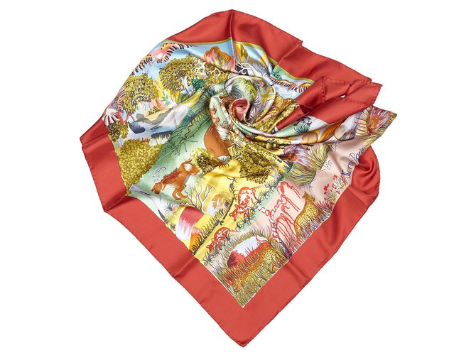 Hermès Foulard Hermes Brown Nuba Mountain en soie Tissu Marron Multicolore Beige  ref.156106
