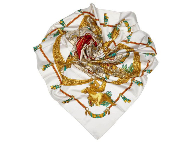 Hermès Hermes White Hommage a Charles Garnier Foulard en soie Tissu Blanc Multicolore  ref.156125