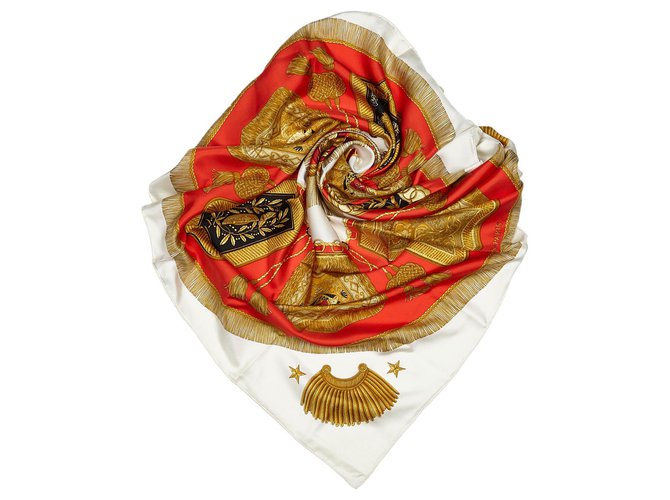 Hermès Hermes Poste vermelho e lenço de seda Cavalerie Multicor Pano  ref.156129