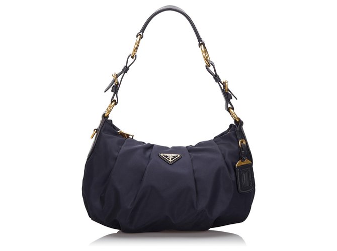 Prada Baguette De Nylon Negro Cuero Paño  ref.156130