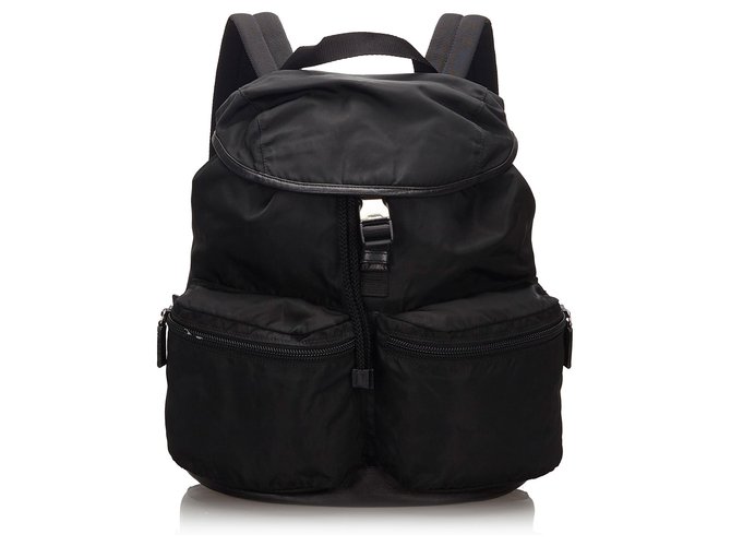 Prada Black Nylon Drawstring Backpack Leather Cloth  ref.156146