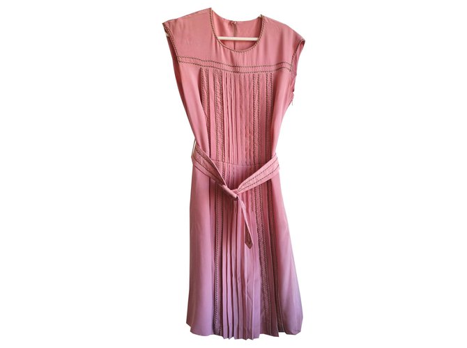 Prada Dress in silk Pink Silver  ref.156186