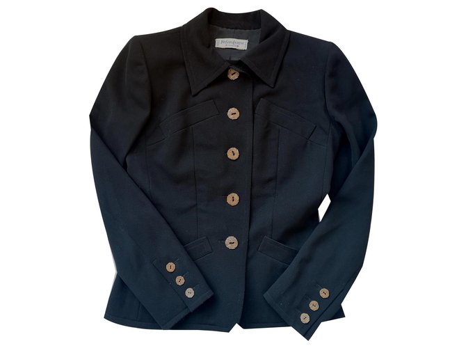 Yves Saint Laurent Jacket Black Silk Wool  ref.156189