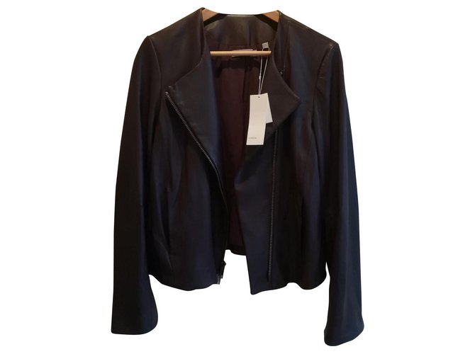 Vince Elegant zipped jacket Dark brown Lambskin  ref.156251