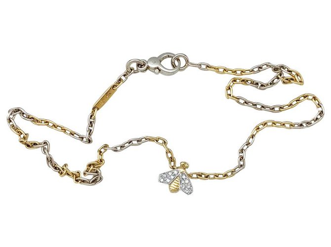 Pomellato necklace "Bee" two golds and diamonds. White gold Yellow gold  ref.156297