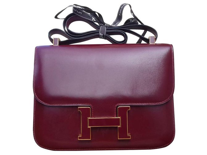 67174 auth HERMES Rouge H burgundy Box leather CONSTANCE 23