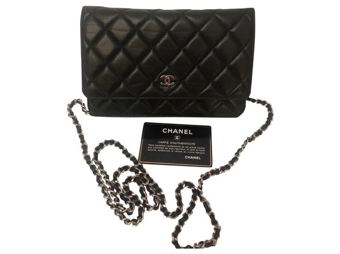 Wallet On Chain Chanel Woc Schwarz Leder  ref.156299