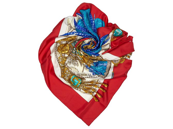 Hermès Pañuelo de seda Hermes Red Mexique Roja Multicolor Paño  ref.156337