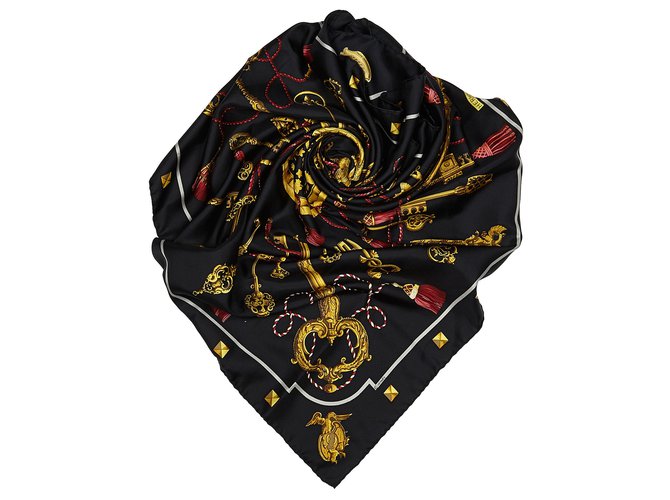 Hermès Pañuelo de seda negro Les Cles de Hermes Multicolor Paño  ref.156346